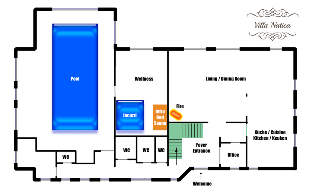 plattegrond van begane grond van vakantiehuis Villa Natica
