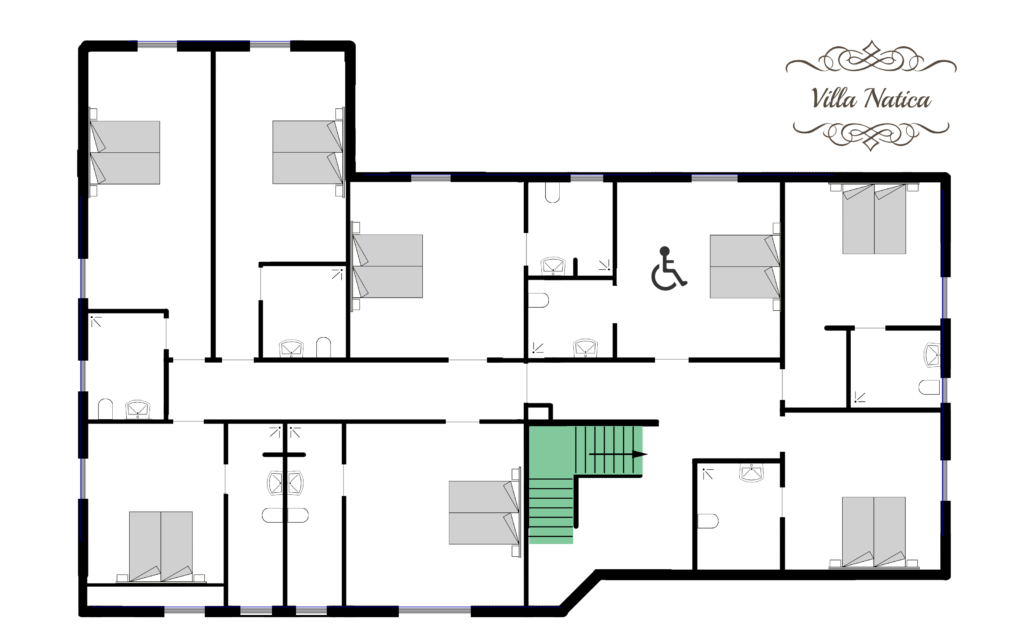plattegrond bovenverdieping vakantiehuis Villa Natica